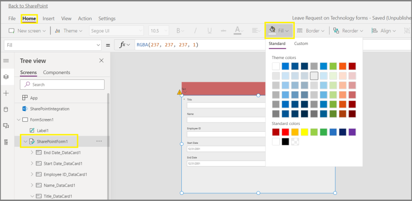 Create a Customized PowerApps Form